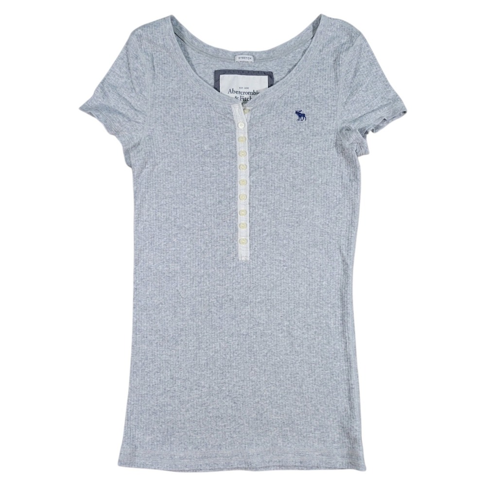 Abercrombie & Fitch Y2K Henley Shirt Women L Gray Ribbed Stretch Slim Bella Swan